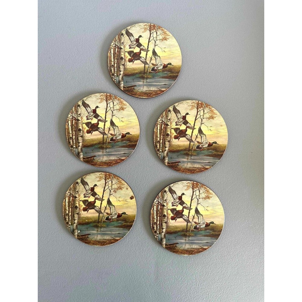 Lot 5 Vintage Ducks Pond Swamp Coasters